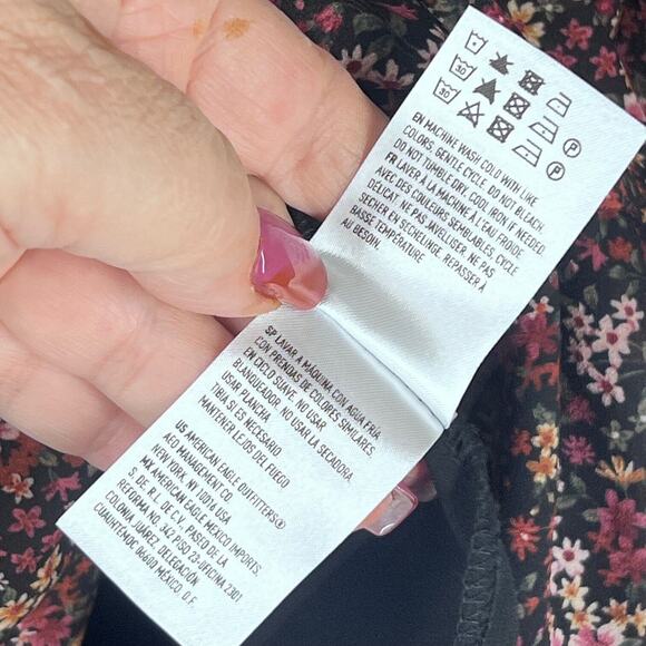 American Eagle Womens Mini Dress Small Burgundy Floral Button Tiered Lined Boho - Picture 8 of 14